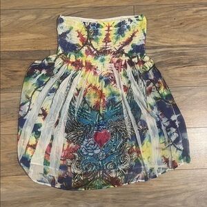 Colorful Strapless Dress with Heart Design